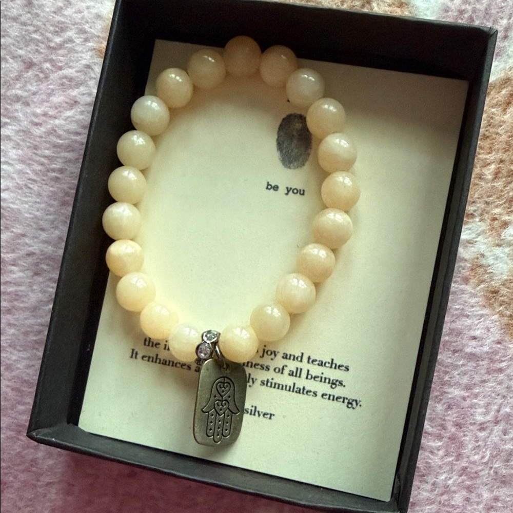 Apricot Jade Hamsa Beaded Bracelet
